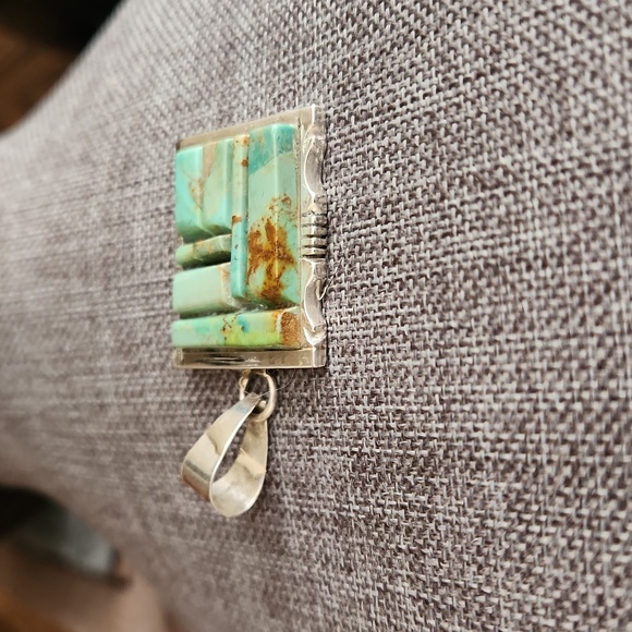 NWOT Native American Navajo Turquoise Cobblestone Pendant 💙 - Picture 4 of 10